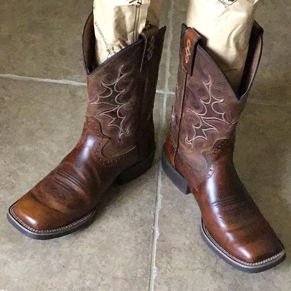 SV7216 Mens Justin Silver Cattleman Cowboy Boot Square Toe Brown - Picture 7 of 16